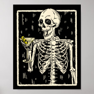 Poster Skeleton Boire Martini Tail Retro Halloween Cos