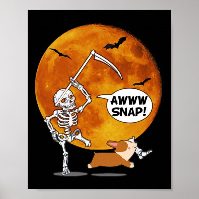 Poster Skeleton Brossé Jambe Halloween Corgi Reaper Scyth (Devant)