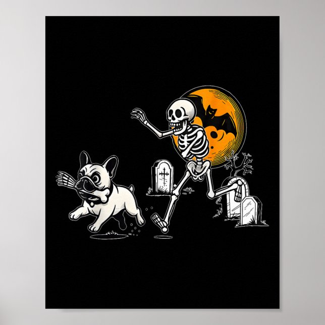 Poster Skeleton Chasing French Bulldog Halloween Dog Mom  (Devant)