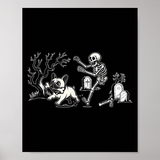 Poster Skeleton Chasing French Bulldog Halloween Dog Mom  (Devant)