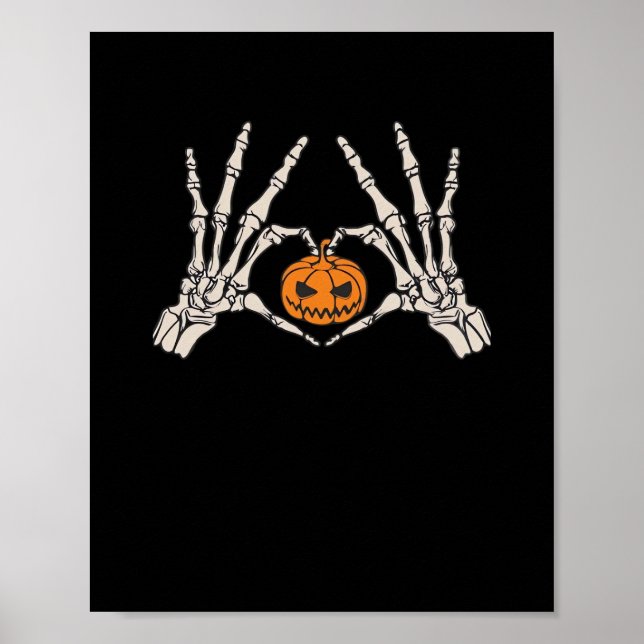 Poster Skeleton Coeur main et Citrouille Drôle Hondelle c (Devant)