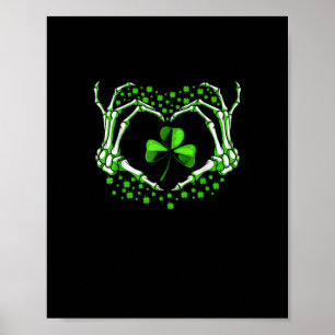 Poster Skeleton Coeur main Shamrock Jour de la Saint Patr