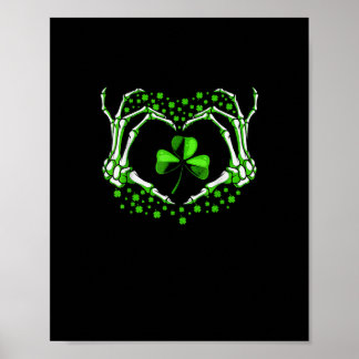 Poster Skeleton Coeur main Shamrock Jour de la Saint Patr