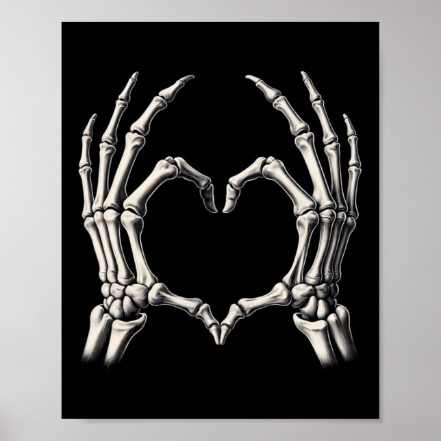 Poster Skeleton Coeur main Xray Retro Funny Halloween Cos (Devant)