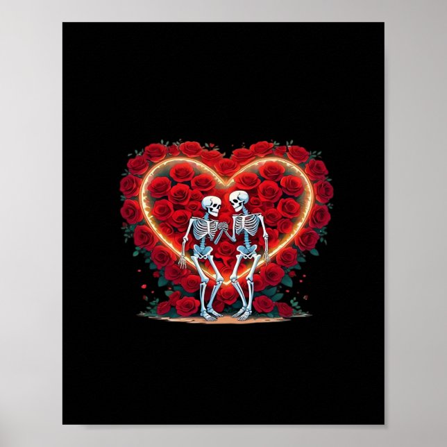 Poster Skeleton Couple Tenant Les Mains Dans Un Coeur De  (Devant)