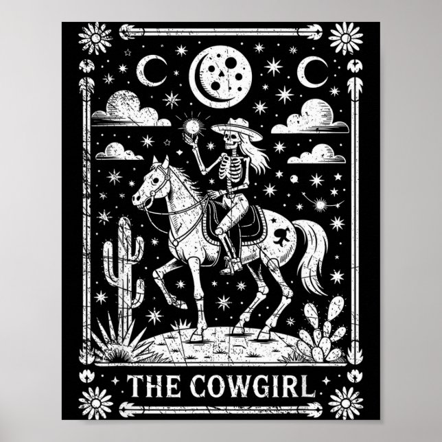 Poster Skeleton Cowgirl Riding Horse Tarot Card Gothic Ha (Devant)