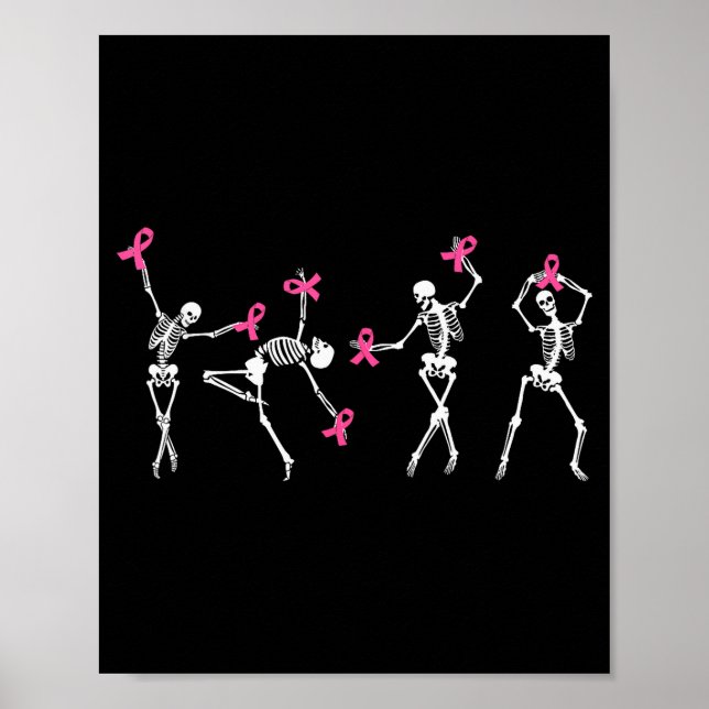 Poster Skeleton Dancing Nk Ribbon Breast Cancer Awareness (Devant)