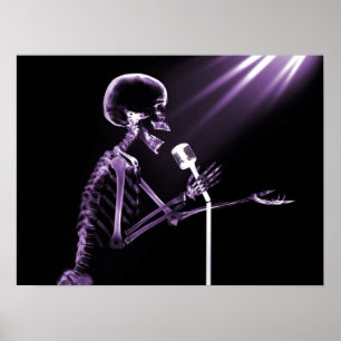 POSTER SKELETON DE X RAY CHANTANT SUR RETRO MIC - PURPLE