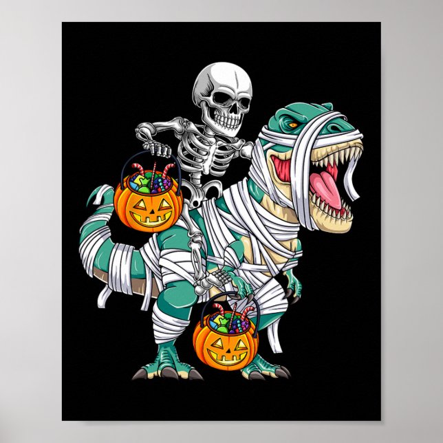 Poster Skeleton équitation Dinosaur T Rex Fun Kids Boys H (Devant)
