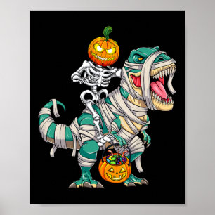 Poster Skeleton équitation maman Dinosaur T rex Halloween