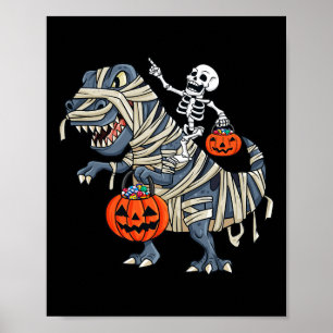 Poster Skeleton équitation maman T Rex Halloween Garçons