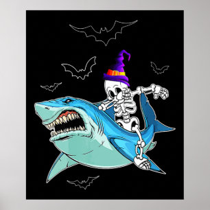 Poster Skeleton équitation requin drôle - Crazy Halloween