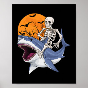 Poster Skeleton équitation Requin Drôle Halloween Costume