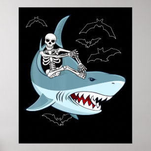 Poster Skeleton équitation requin drôle Halloween garçons