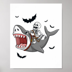 Poster Skeleton équitation Requin Effrayant Halloween Gar