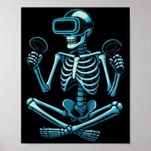 Poster Skeleton Gamer Vr Casque Funny Halloween Jeu