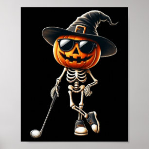Poster Skeleton Golf Citrouille Golfing Halloween Cos