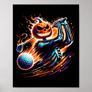 Poster Skeleton Golf Halloween Citrouille Golfer Golfer
