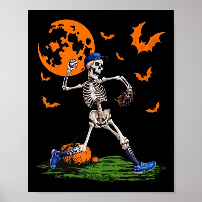 Poster Skeleton Halloween Hommes garçons Baseball Saison  (Devant)