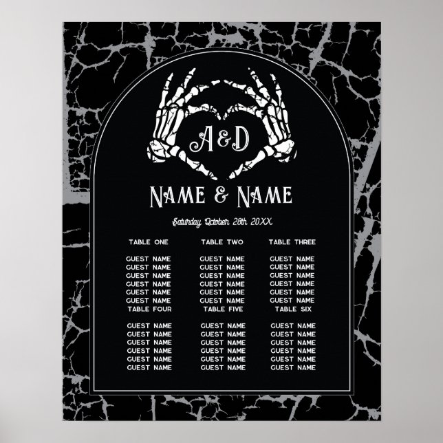 Poster Skeleton Heart Hands Table Plan Mariage Siège (Devant)