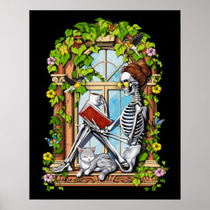Poster Skeleton Hippie Plantes
