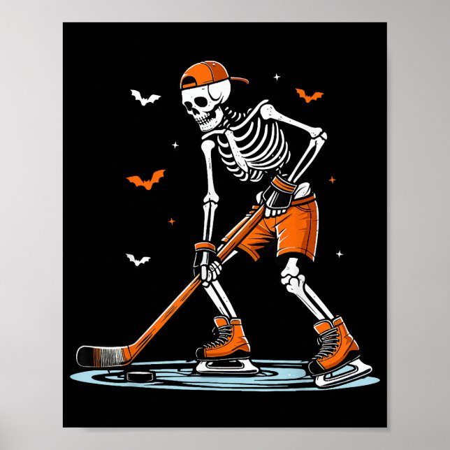 Poster Skeleton Hockey sur glace Halloween garçons Drôle  (Devant)