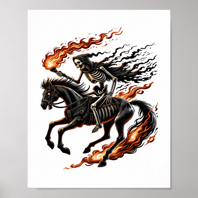 Poster Skeleton Horseman Riding Flaming Horse (Devant)