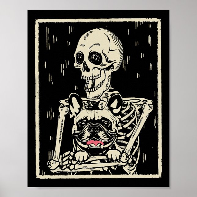 Poster Skeleton Hugs French Bulldog Halloween Amoureux de (Devant)