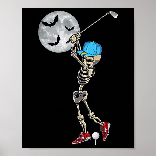 Poster Skeleton Jouer Golf Golf Joyeux Halloween Jour (Devant)
