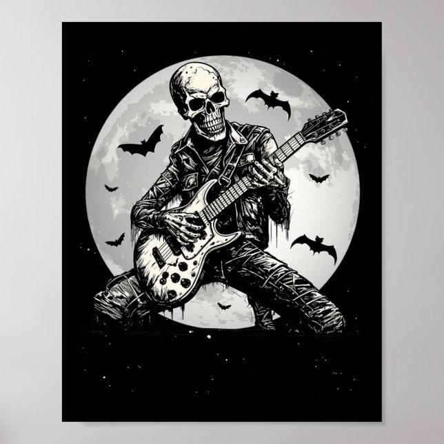 Poster Skeleton Jouer Guitare Punk Rock Musique Halloween (Devant)