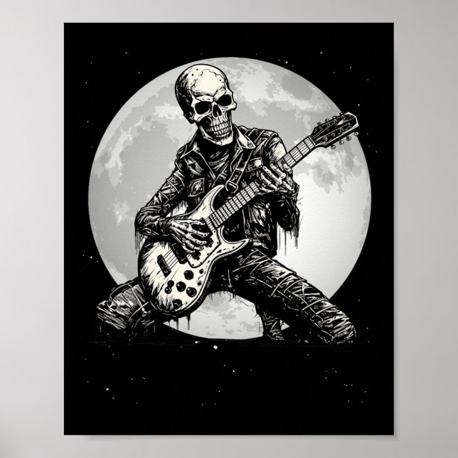 Poster Skeleton Jouer Guitare Punk Rock Musique Halloween (Devant)