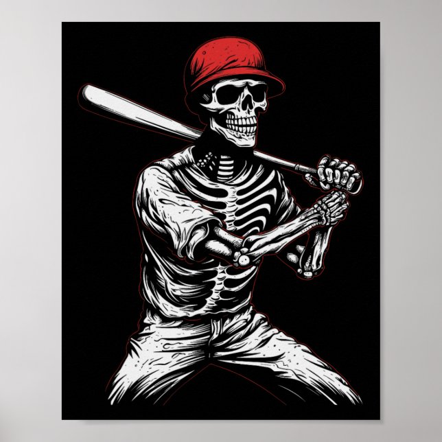 Poster Skeleton Joueur de baseball Halloween 1 (Devant)