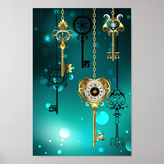 Poster Skeleton Keys on Green Background (Devant)