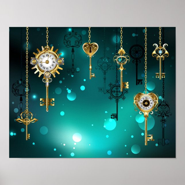 Poster Skeleton Keys on Green Background (Devant)