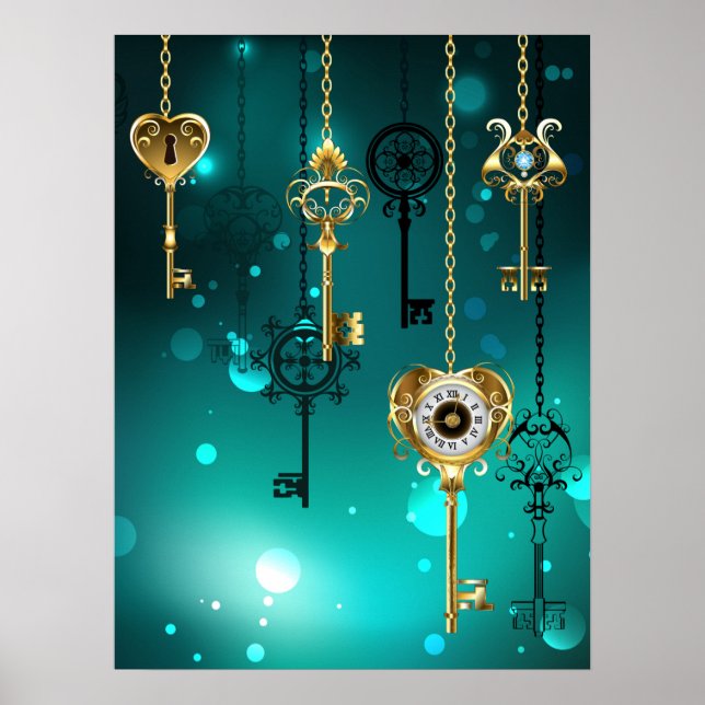 Poster Skeleton Keys on Green Background (Devant)