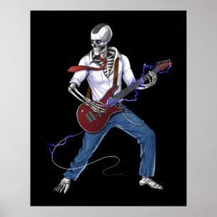 Poster Skeleton Metal Music Guitariste