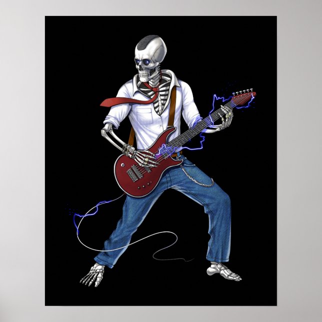 Poster Skeleton Metal Music Guitariste (Devant)