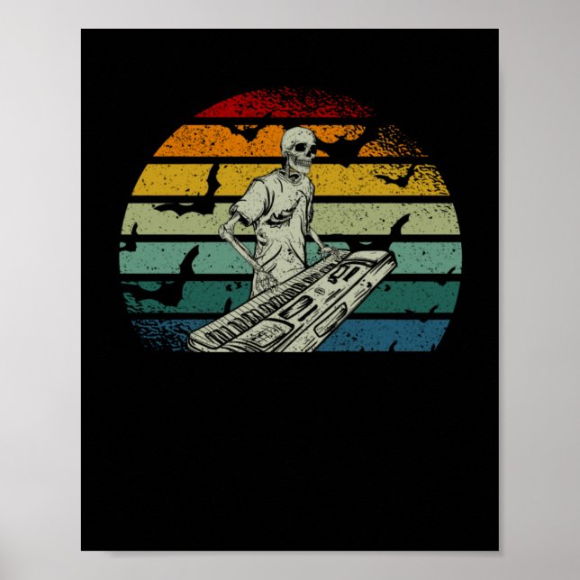 Poster Skeleton Piano Lune Halloween Musique (Devant)