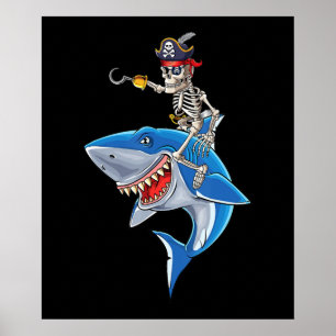 Poster Skeleton Pirate équitation Requin mignonette Garço