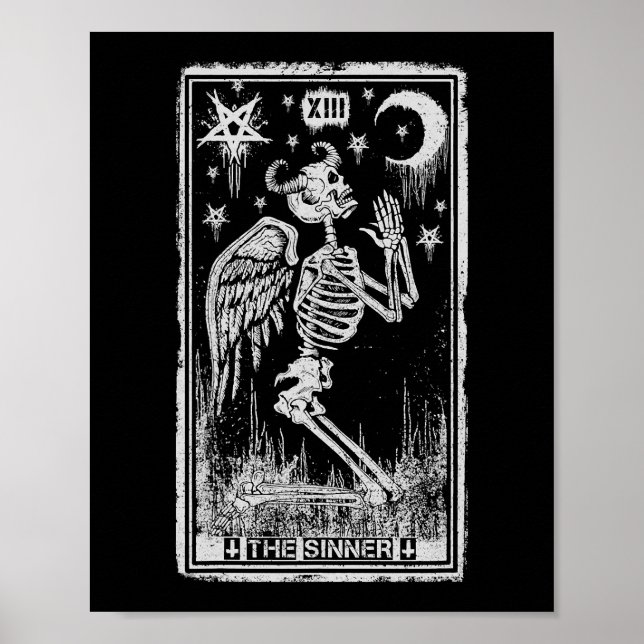 Poster Skeleton Rétro Kneeling Sinner Tarot Card Wicc (Devant)