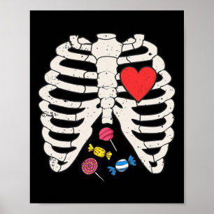 Poster Skeleton Rib Cage Candy Coeur drôle Xray Halloween