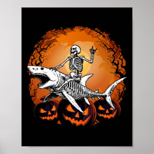 Poster Skeleton Riding Shark Lazy Halloween Costume Funny