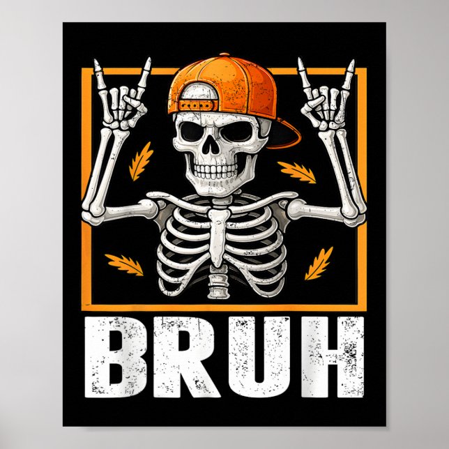 Poster Skeleton Rock On Bruh Halloween For Mens Boys Kids (Devant)