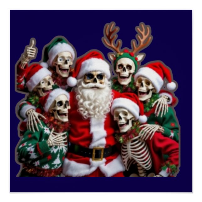 Poster Skeleton Santa Christmas Group Photo – Festive 3D  (Devant)
