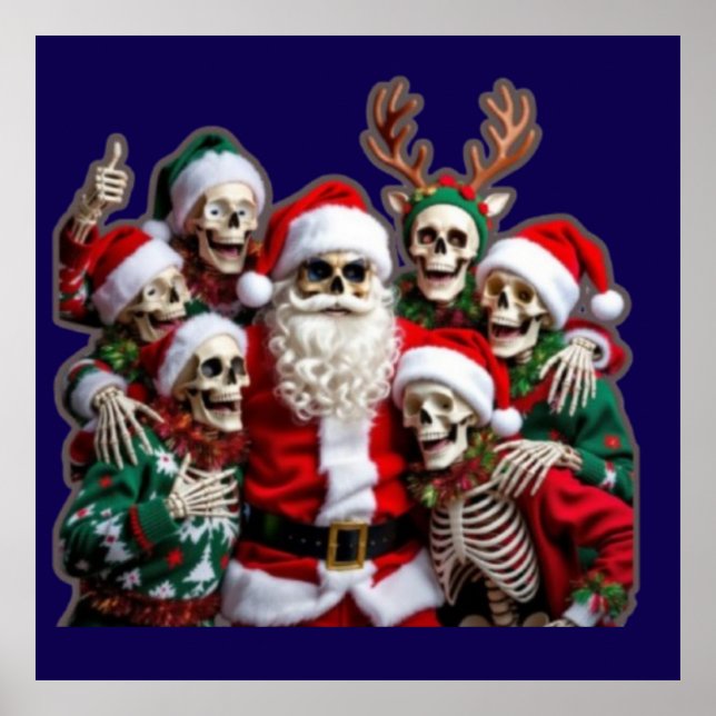 Poster Skeleton Santa Christmas Group Photo – Festive 3D  (Devant)