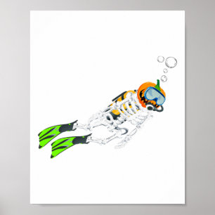 Poster Skeleton Scuba Plongée Halloween Citrouille Plonge