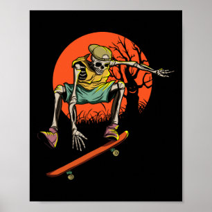 Poster Skeleton Skin Halloween Avec Skateboard