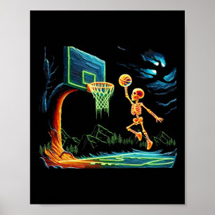 Poster Skeleton Slam Dunk Hoop Bysketbyll Halloween Homme