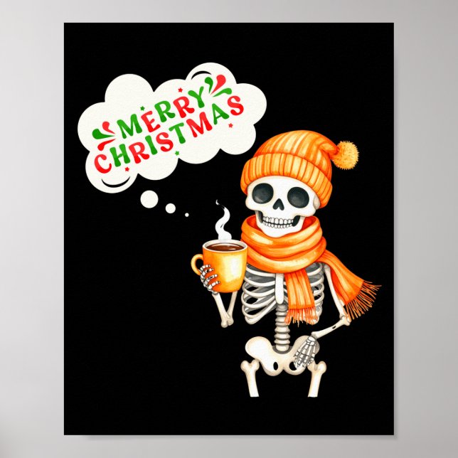 Poster Skeleton Speak Merry Christmas Waer F And Hold Cof (Devant)
