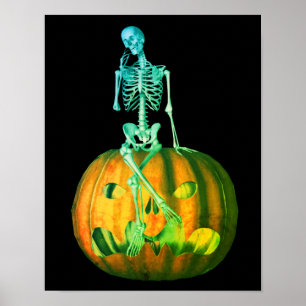 Poster Skeleton sur Jack-o'-lantern Citrouille